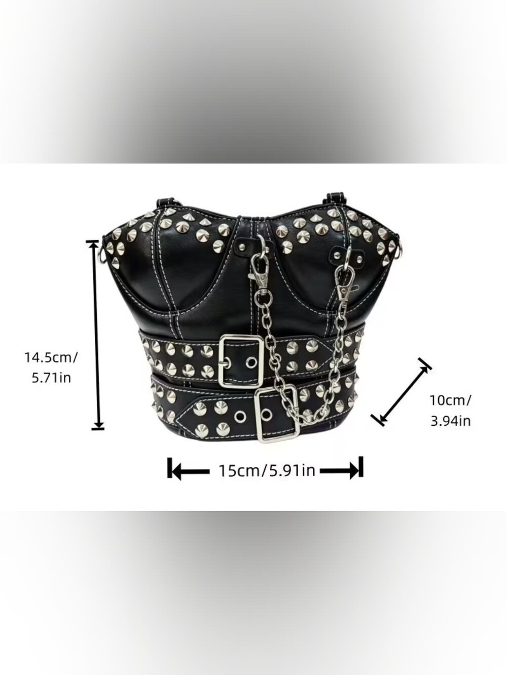 Black Studded Shoulder Bag with Chain Accent - Picture 2 of 2